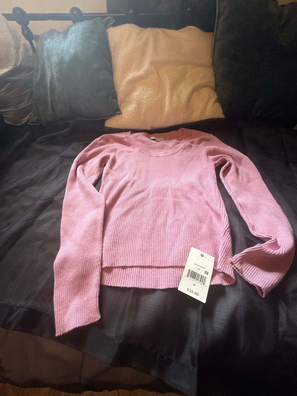 Ophelia Roe Long Sleeve Ribbed Top Size M Pink